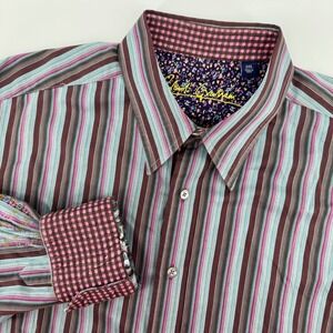 Robert Graham Mens 2XL Striped Button Down Shirt Multicolor Cotton